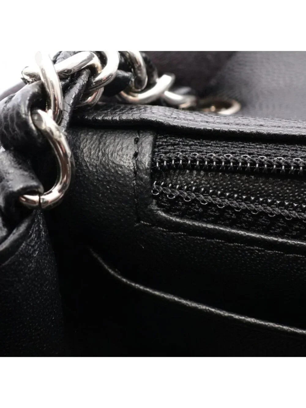 Chanel Shoulder Bag Mini Quilted Black Caviar Leather Chain